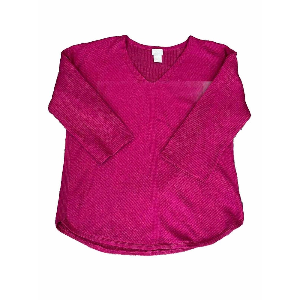 Chicos Magenta 3/4 Sleeve Ribbed Knit Pullover Sweater. Size 3 (XL)